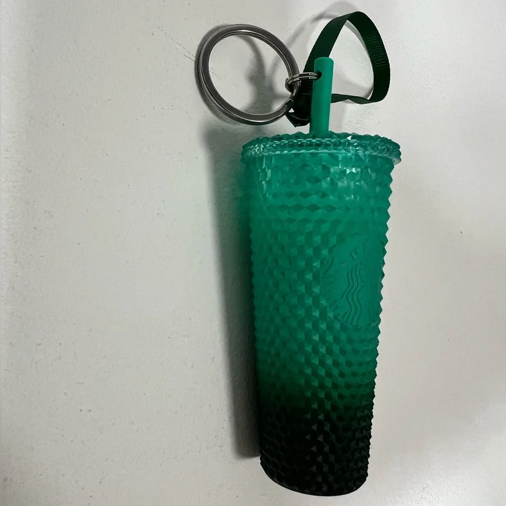 Starbucks Cold Cup Keychain & Ornament Ombre Teal Gradient Textured Tumbler Cup